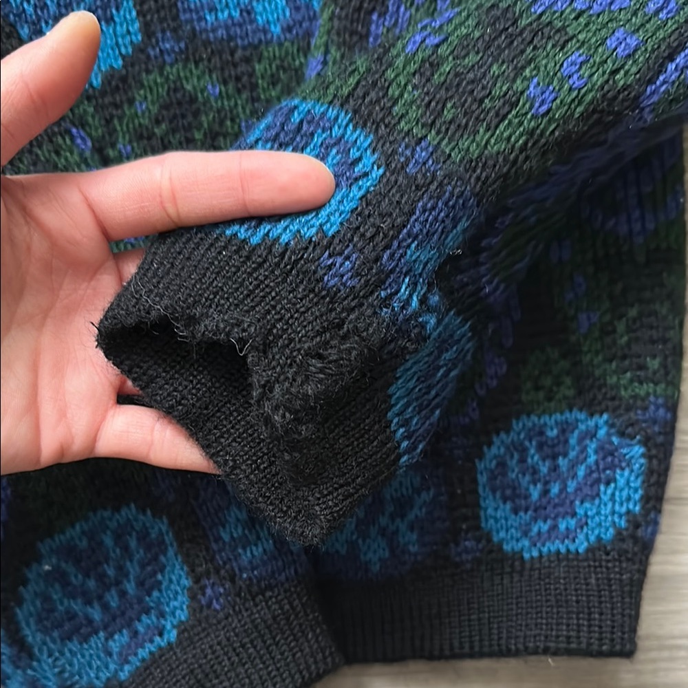 Vintage Norvyk by Ren-Dale Knit Virgin Wool Cardigan with Blue and Green Pattern - Picture 6 of 11